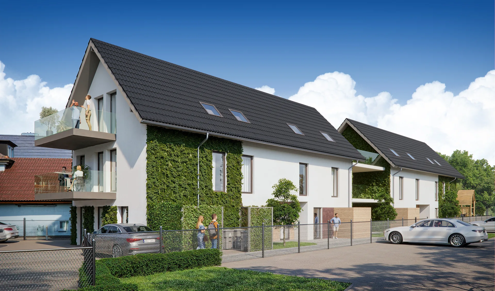 Haus 1 — Straßenfront mit Balkon